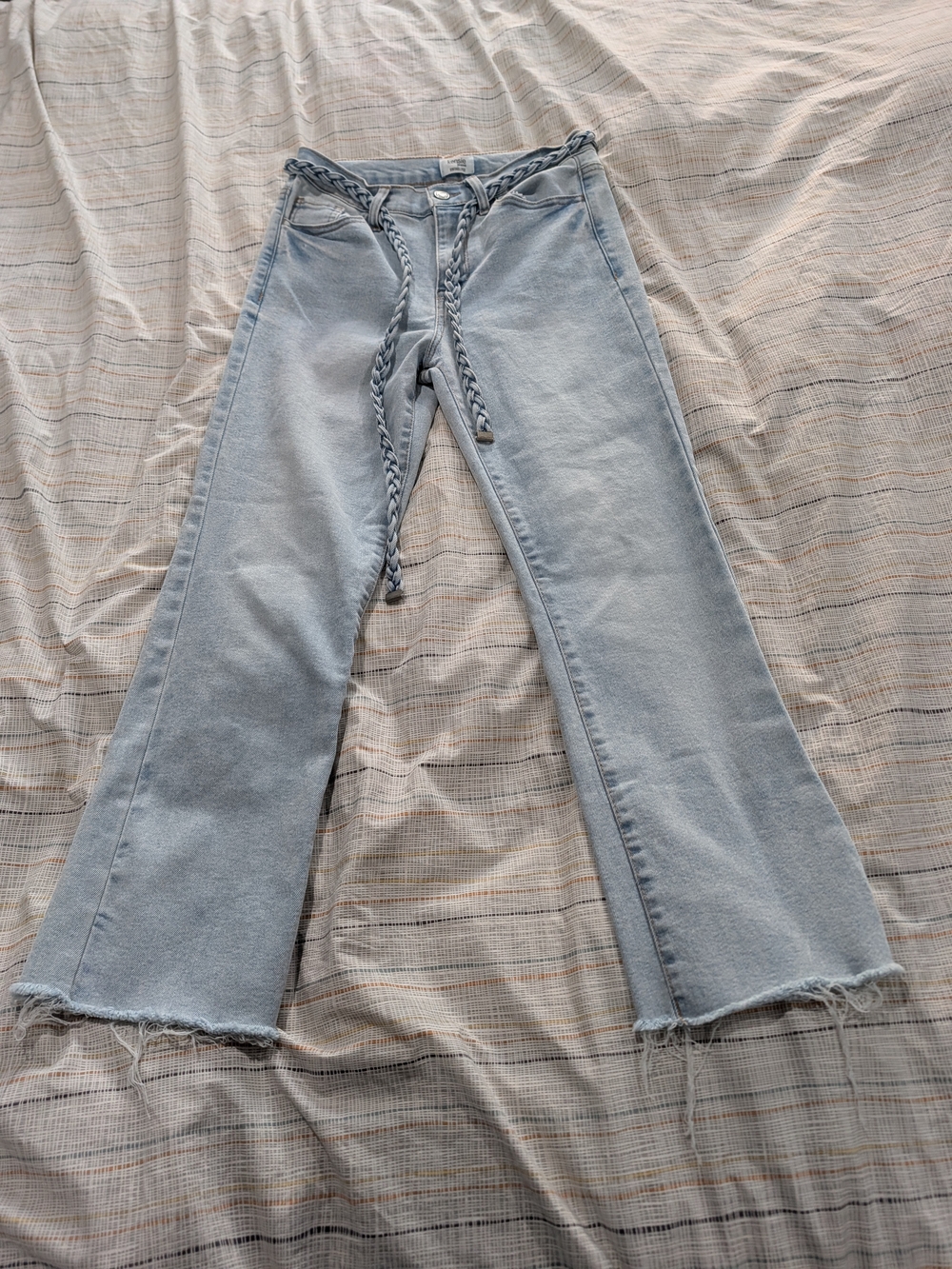 Kensie Light Blue High-Rise Wide-Leg Jeans with Braided Tie